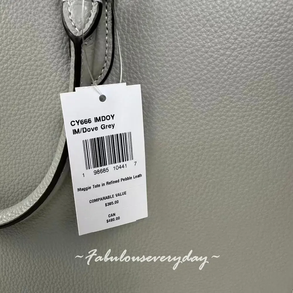 Coach Maggie Tote Shoulder Bag In Pebble Leather/Gold/Dove Grey CY666 NWT